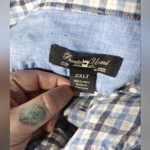 100% Linen EUC 2XLT Pronto Uomo Luxury Shirt Button Coastal Resort Gingham Prep